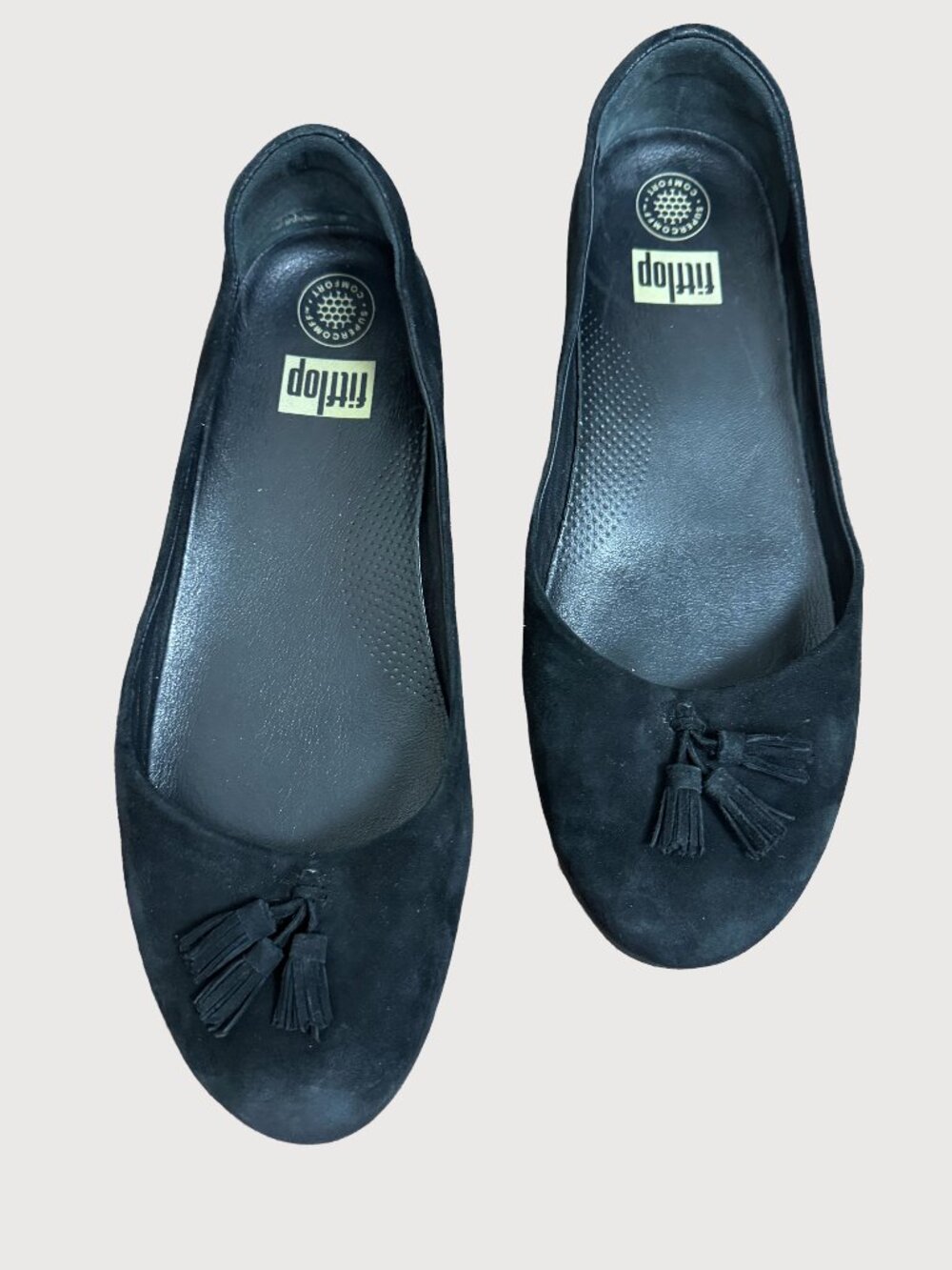 Fitflop Black Suede Comfort Ballet Flats Women's 11 Tassel Loafers